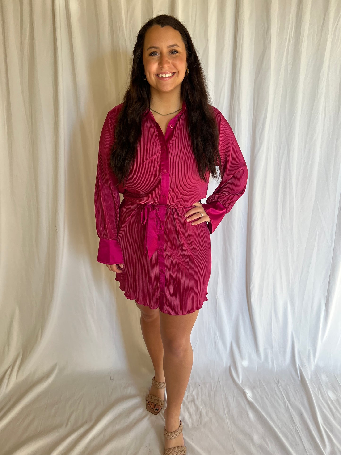 Magenta Pleated Dress