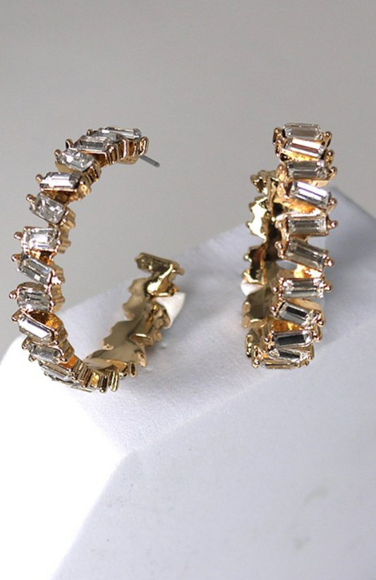 Baguette Rhinestone Hoop Earrings